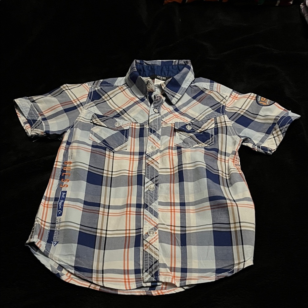 Guess Kids Plaid Shirt - Blue, White, and Orange